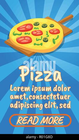 Pizza concept banner, comics isometric style Stock Vector