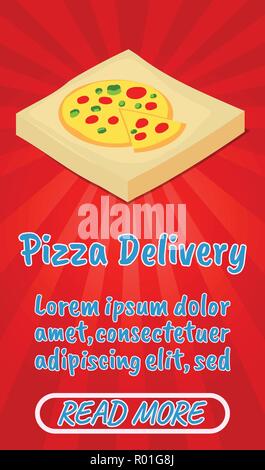 Pizza delivery concept banner, comics isometric style Stock Vector