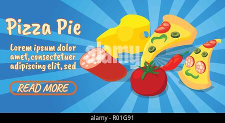 Pizza pie concept banner, comics isometric style Stock Vector