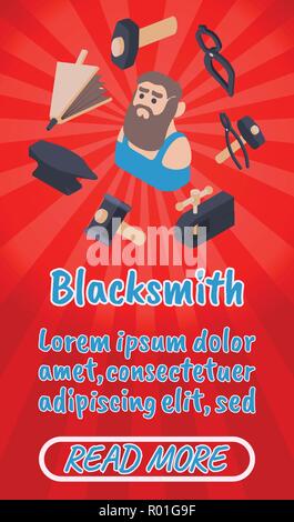 Blacksmith concept banner, comics isometric style Stock Vector