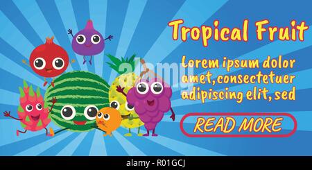 Tropical fruit concept banner, comics isometric style Stock Vector