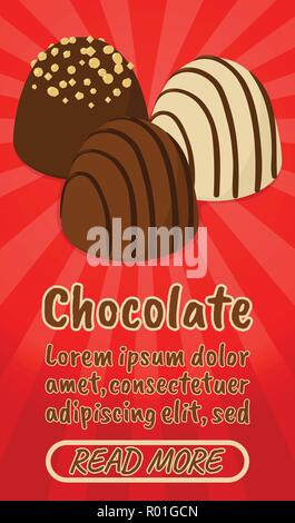 Chocolate concept banner, comics isometric style Stock Vector