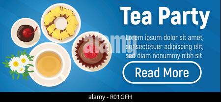 Tea party concept banner, isometric style Stock Vector