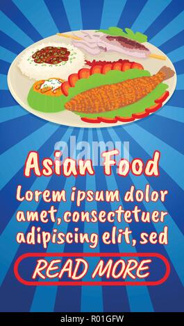 Asian food concept banner, comics isometric style Stock Vector