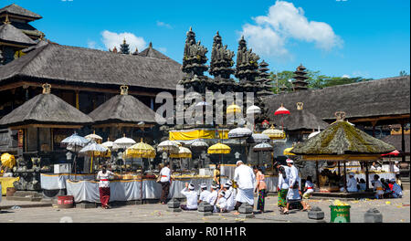 Believers praying in temple, mother temple, Besakih temple, Pura Penetaran Agung Besakih, Bali Hinduism, Banjar Besakih, Bali Stock Photo