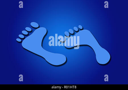 Illustration of Large Blue Foot Prints on Dark Blue Background Stock Photo  - Alamy