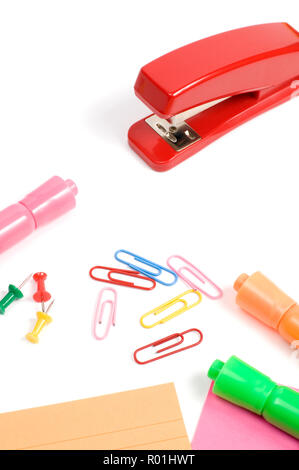 Colorful Office Supplies Isolated on White Background Stock Photo
