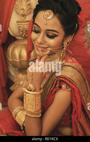 june 032018 durgapur india an unidentified beautiful young indian model poses with indian bridal make up