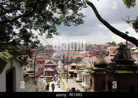 Dozens or hundreds of small temples across Bagmati River of Pashupatinath in Kathmandu. Taken in Nepal, August 2018. Stock Photo