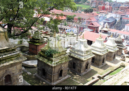 Dozens or hundreds of small temples across Bagmati River of Pashupatinath in Kathmandu. Taken in Nepal, August 2018. Stock Photo