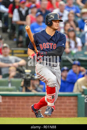 Boston Red Sox Andrew Benintendi does a celebration dance after hitting a  double in the 7th inning against the New York Yankees at Yankee Stadium in  New York City on September 20