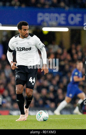 Tom Huddlestone of Derby County during the EFL Carabao Cup Round of 16 match between Chelsea and Derby County at Stamford Bridge, London, England on 31 October 2018. Photo by Carlton Myrie.  Editorial use only, license required for commercial use. No use in betting, games or a single club/league/player publications. Stock Photo