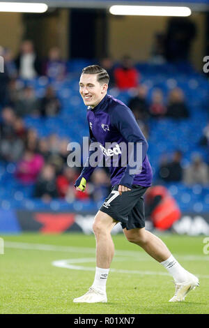 Harry Wilson of Derby County warms up during the EFL Carabao Cup Round of 16 match between Chelsea and Derby County at Stamford Bridge, London, England on 31 October 2018. Photo by Carlton Myrie.  Editorial use only, license required for commercial use. No use in betting, games or a single club/league/player publications. Stock Photo