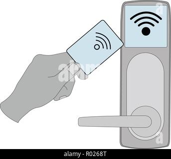 Key card. Electronic modern system for opening, closing, lock and unlock doors Stock Vector