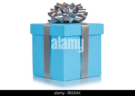 Gift present christmas birthday wedding wish light blue box isolated on a white background Stock Photo