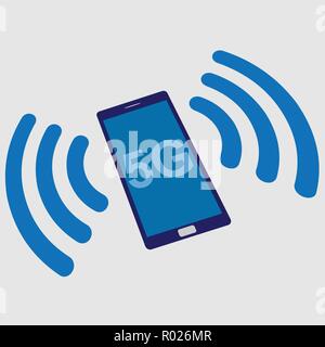 5 G icon of a smartphone and wi-fi on blue background Stock Vector