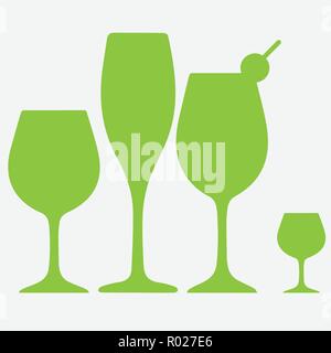 Different shapes and sizes of glasses for various drinks Stock Vector
