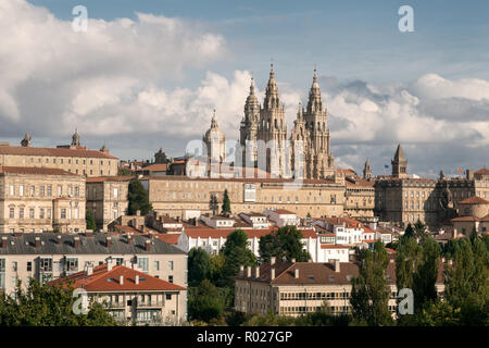 Santiago de Compostela view in Galicia, Spain and the amazing Cathedral with the new restored facade