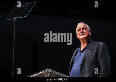 TORONTO, CANADA - APRIL 9, 2018: Comedy Icon John Cleese speaks at Roy Thompson Hall. Stock Photo