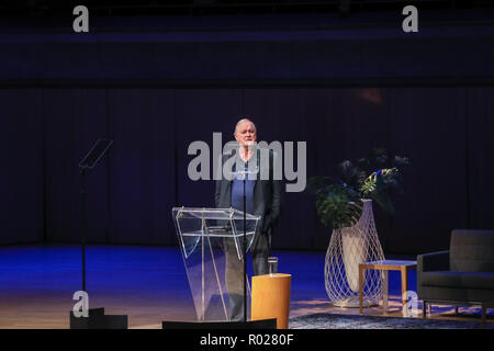 TORONTO, CANADA - APRIL 9, 2018: Comedy Icon John Cleese speaks at Roy Thompson Hall. Stock Photo