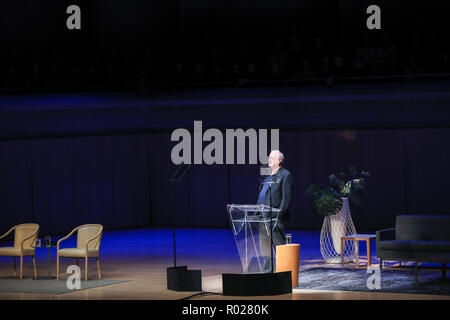 TORONTO, CANADA - APRIL 9, 2018: Comedy Icon John Cleese speaks at Roy Thompson Hall. Stock Photo