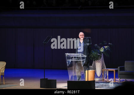 TORONTO, CANADA - APRIL 9, 2018: Comedy Icon John Cleese speaks at Roy Thompson Hall. Stock Photo