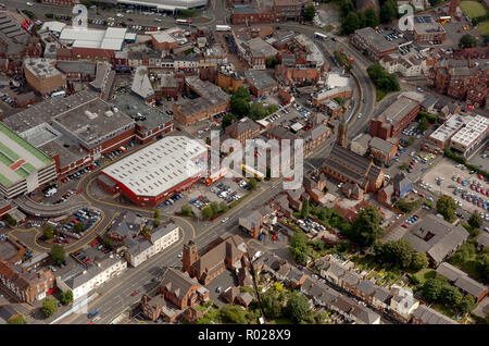 An aerial view of Stourbridge town centre  and B&Q store in the West Midlands. Stock Photo