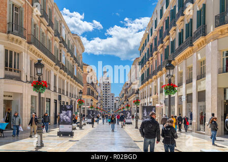 Shops on Calle MarquÃ©s de Larios, Malaga, Costa del Sol, Andalucia, Spain Stock Photo