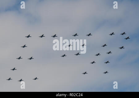 RAF, Royal Air Force BAe Hawk T1 jet trainer planes flying EiiR Elizabeth Regina cypher in formation for the Queen's Diamond Jubilee at RAF Fairford Stock Photo