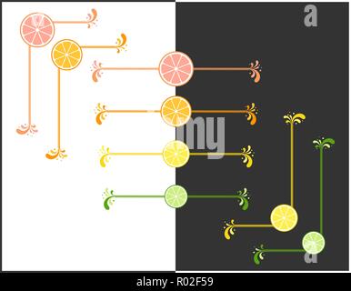 Fresh citrus vector frames and text dividers set. Juicy slices of lime, lemon, orange and grapefruit. Summer elements for menu, decorating text and im Stock Vector