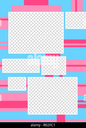 Colorful page for scrapbooking. Retro design square photo frames in blue and pink colors. Album template -  just insert your photo. Available in EPS Stock Vector