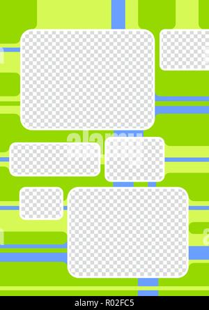 Colorful page for scrapbooking. Retro design square photo frames in green and blue colors. Album template -  just insert your photo. Available in EPS Stock Vector