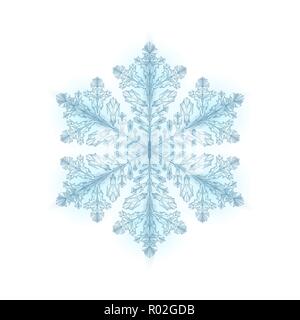 Polygonal low poly festive snowflake. Isolated 3D detailed render geometric triangle greeting card. Ice snow crystal light sparkle Christmas New Year template vector illustration Stock Vector