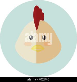 Cute chicken round vector graphic icon. Stock Vector