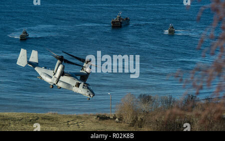 A Joint Capability Demonstration is held during Exercise TRIDENT JUNCTURE 2018  in Trondheim, Norway, on October 30, 2018.    With around 50,000 personnel participating in Trident Juncture 2018, it is one of the largest NATO exercises in recent years. Around 250 aircraft, 65 vessels and more than 10,000 vehicles are involved in the exercise in Norway.    Photo: Sgt Marc-André Gaudreault, JFC Brunssum Imagery Stock Photo