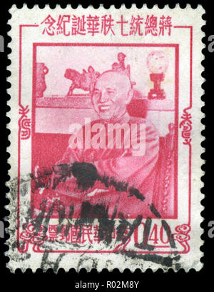 Postmarked stamp from Taiwan in the Chiang Kai-shek's 69th Birthday series issued in 1956 Stock Photo