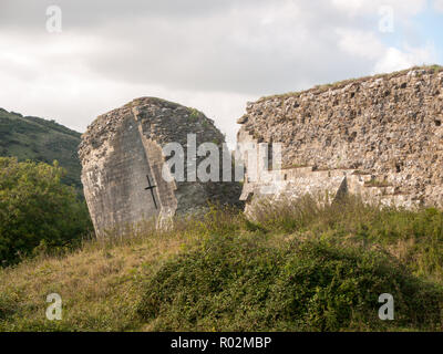 beautiful corfe castle dorset daytime summer light blue sky castle ruins medieval ; Dorset; England; UK Stock Photo