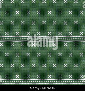 Knitted seamless pattern background. Sweater vector illustration. Green color. Knitwear design. Stock Vector