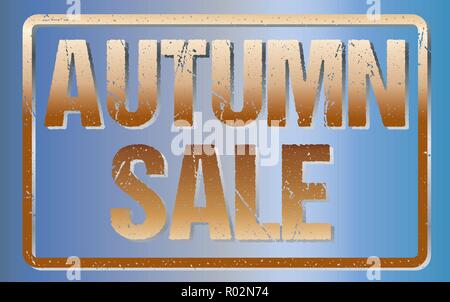 Autumn Sale Typography Isolated on Blue. Rubber Stamp Imitation Effect Stock Vector