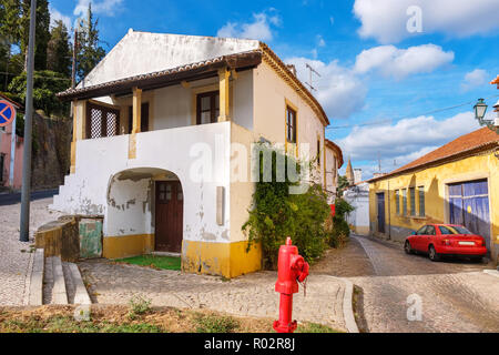 View of narrow streets in old town. Tomar. Estremadura, Ribatejo, Portugal Stock Photo