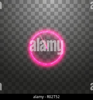 Neon light. Clock line icon. Time sign. Office Watch or Timer symbol. Glowing graphic design Stock Vector