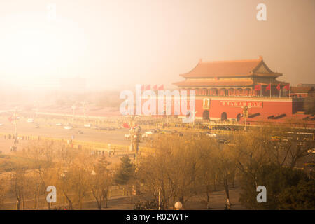 An aerial bird view of the the famous Forbidden City in Beijing, China. The vast area of the architectural complex Stock Photo