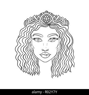 Doodle girls face. Womens portrait for adult coloring book. Vector illustration. Stock Vector