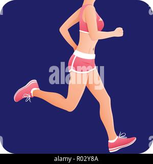 Fitness girl, sportswoman, female runner running icon Stock Vector