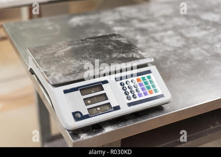 Bread flour in weighing scales Stock Photo - Alamy