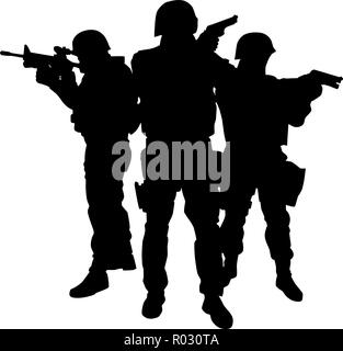 Police special forces officers vector black silhouette Stock Vector