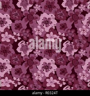 Sophisticated vector pink and burgundy floral seamless pattern on dark maroon background. Sober, festive and fun. Stock Vector
