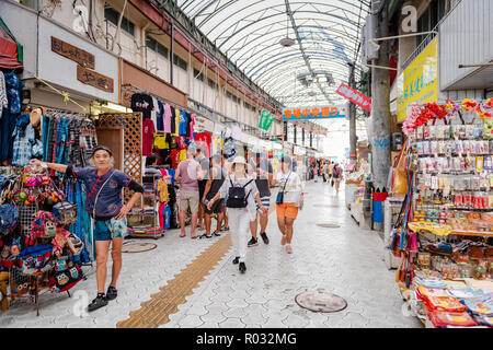 Okinawa / Japan - October 9, 2018: Central produce, meat, fish and general merchandise market in Naha. Stock Photo