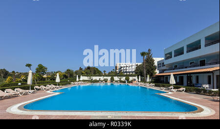 Swimming pool just outside hotel rooms in Aldemar Amilia Mare & Paradise Village, Kalithea, Rhodos, Greece