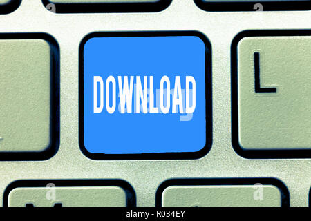 Conceptual hand writing showing Download. Business photo text copy data from one computer system another typically over Internet. Stock Photo